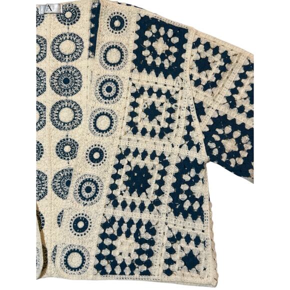 Anthropologie Cardigan Sweater Crochet Granny Square Knit Open Boho Retro OSFM - Picture 5 of 8